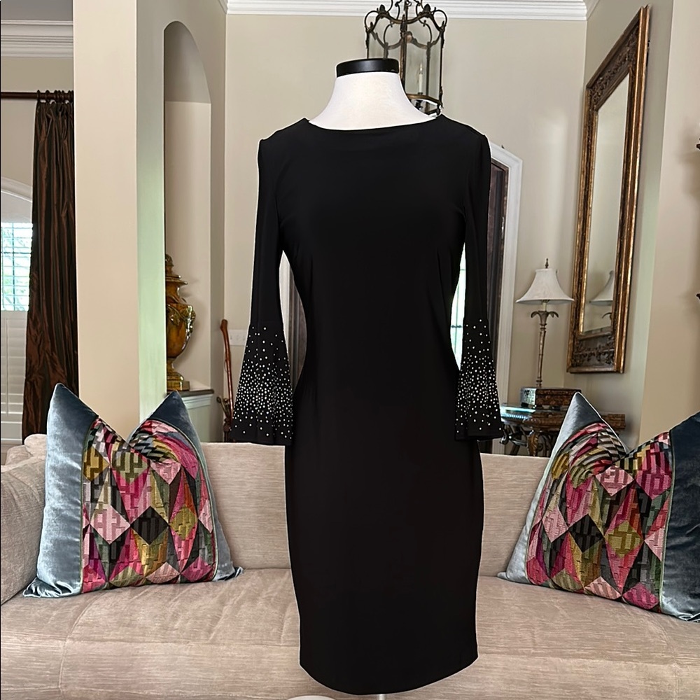 Joseph Ribkoff Black Sheath Dress with Bell Sleeves